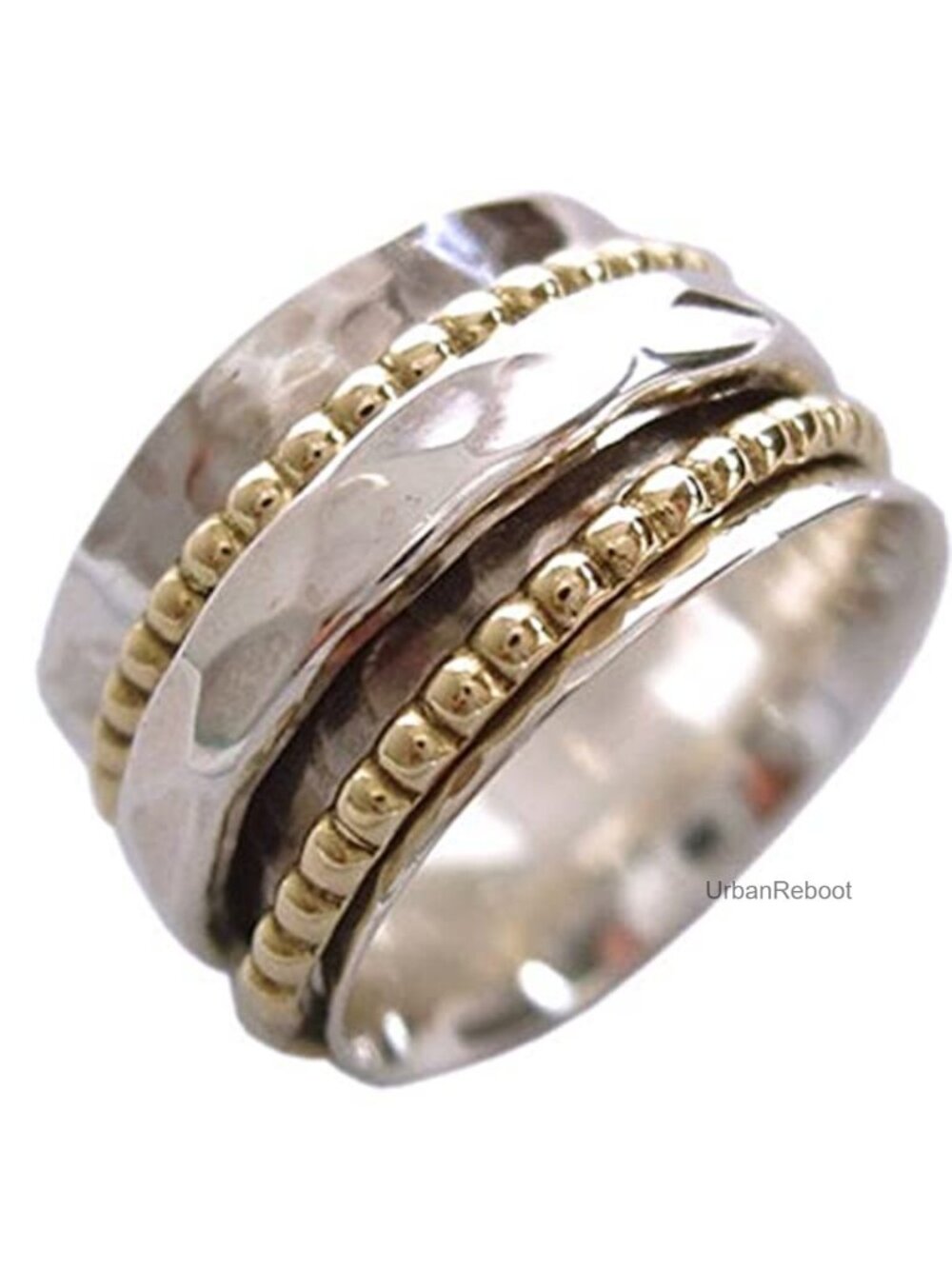 925 Sterling Silver Fidget Spinner Ring Brass Spinners Hammered Band Statement